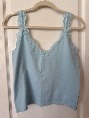 Wild Fable Lace Trim Tank Top XL Blue Stretch Cami Sleeveless Soft Casual